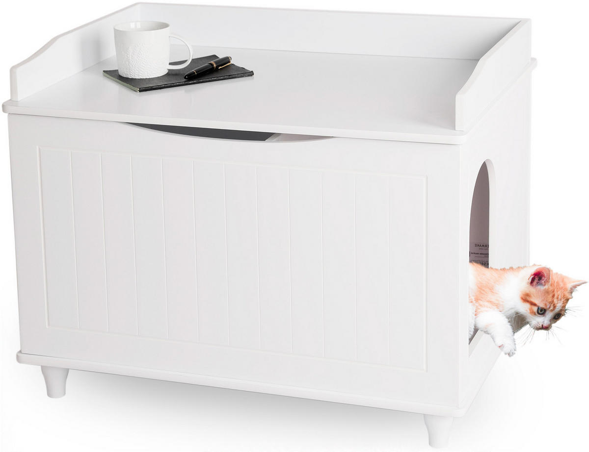 KATZENSCHRANK für Katzentoilette groß aus Holz - Weiß, Holz (73.5/57/51.5cm) - WONDERMAKE