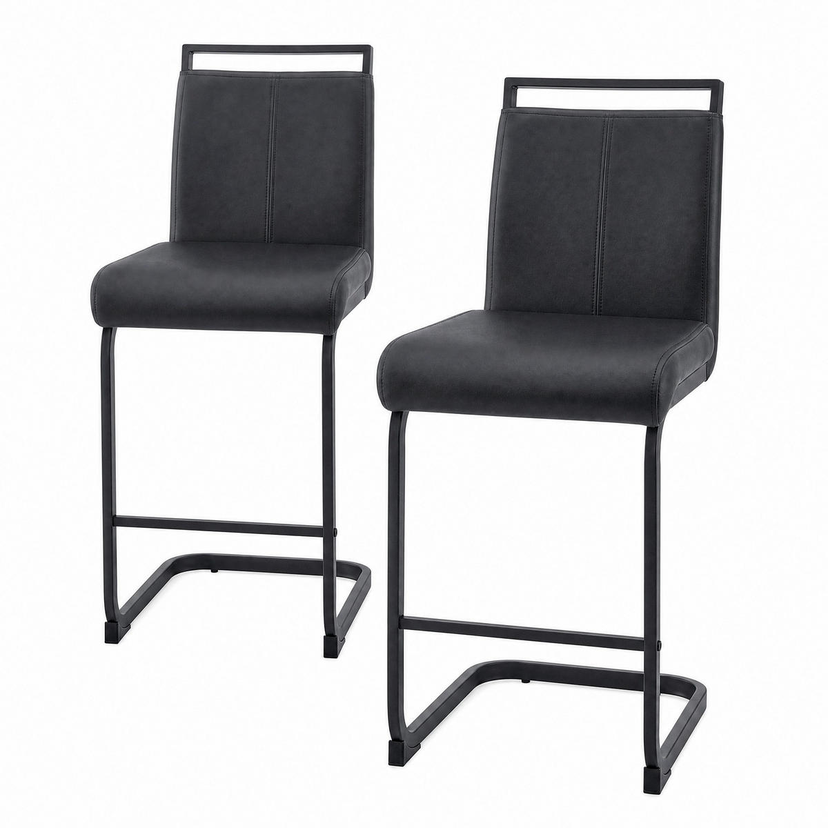 BARHOCKER 2er-Set Schwarz mit Fußstütze - Schwarz, Metall (46.5/96.5/39cm) - MIVRAY