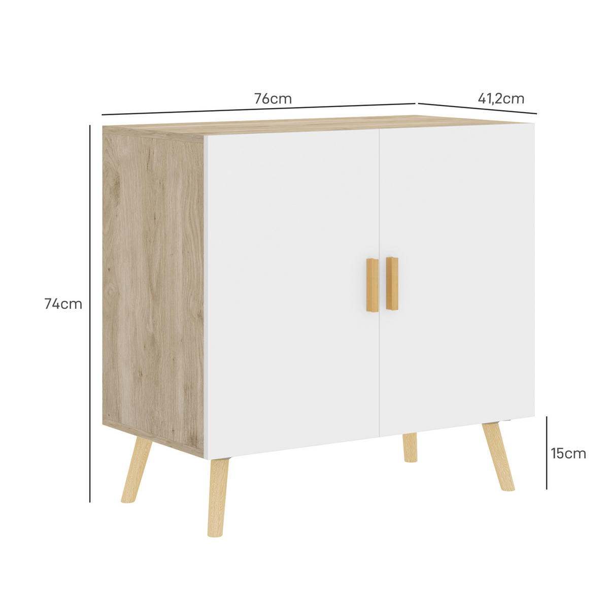 SIDEBOARD Weiß-Natur, Bambusgriffe, 76/41,2/74 cm - Naturfarben, Holz (76/74/41.2cm) - PANGIVO