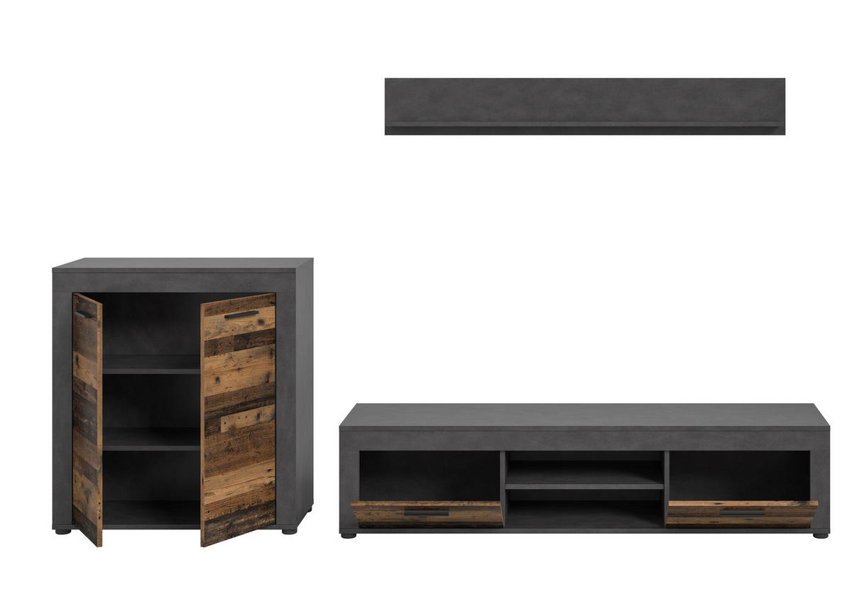 WOHNWAND Milo 3 tlg. (B/H/T: ca. 255/159/40 cm) in Matera/Old Wood - Naturfarben, Holzwerkstoff (255/159/40cm)