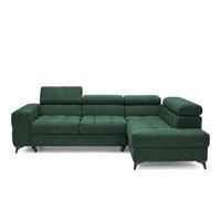 ECKSOFA PUDDING S Rechts mit Schlaffunktion 125x195 Velours Grün - Schwarz/Grün, Holz/Textil (275/177cm) - Muffo