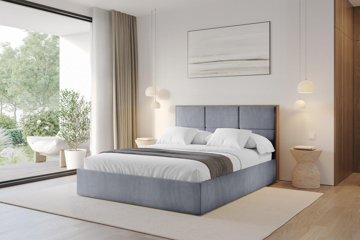 POLSTERBETT mit Bettkasten und Lattenrost, Bett mit Matratze H3/H4 - LILA 140x200 Grau - Grau, Holzwerkstoff/Textil (140/200cm) - ALTDECOR