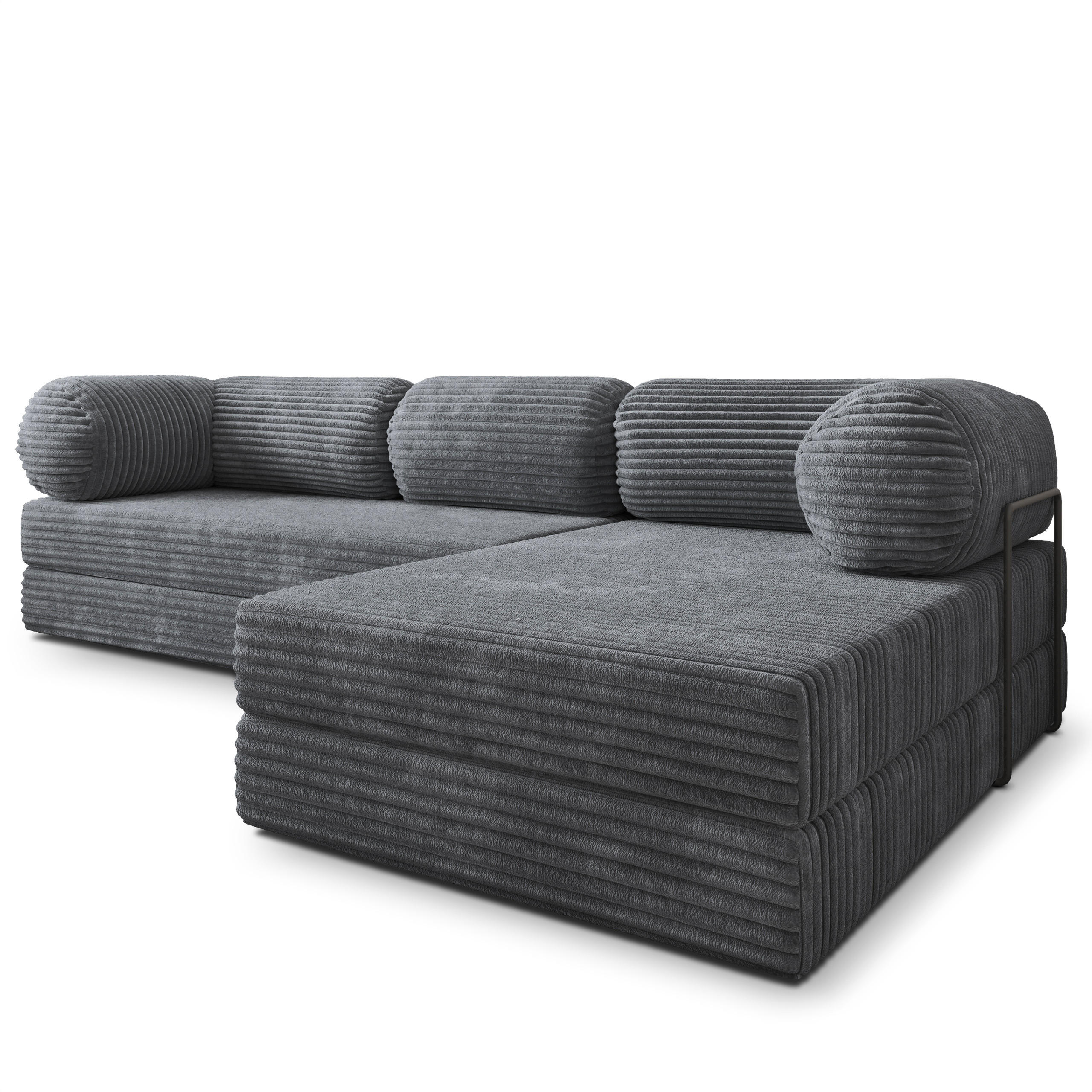 ECKSOFA ETERA modulares Boneless Sofa mit Schlaffunktion Grau Kordstoff - Dunkelgrau, Textil (270/160cm) - MASSENO