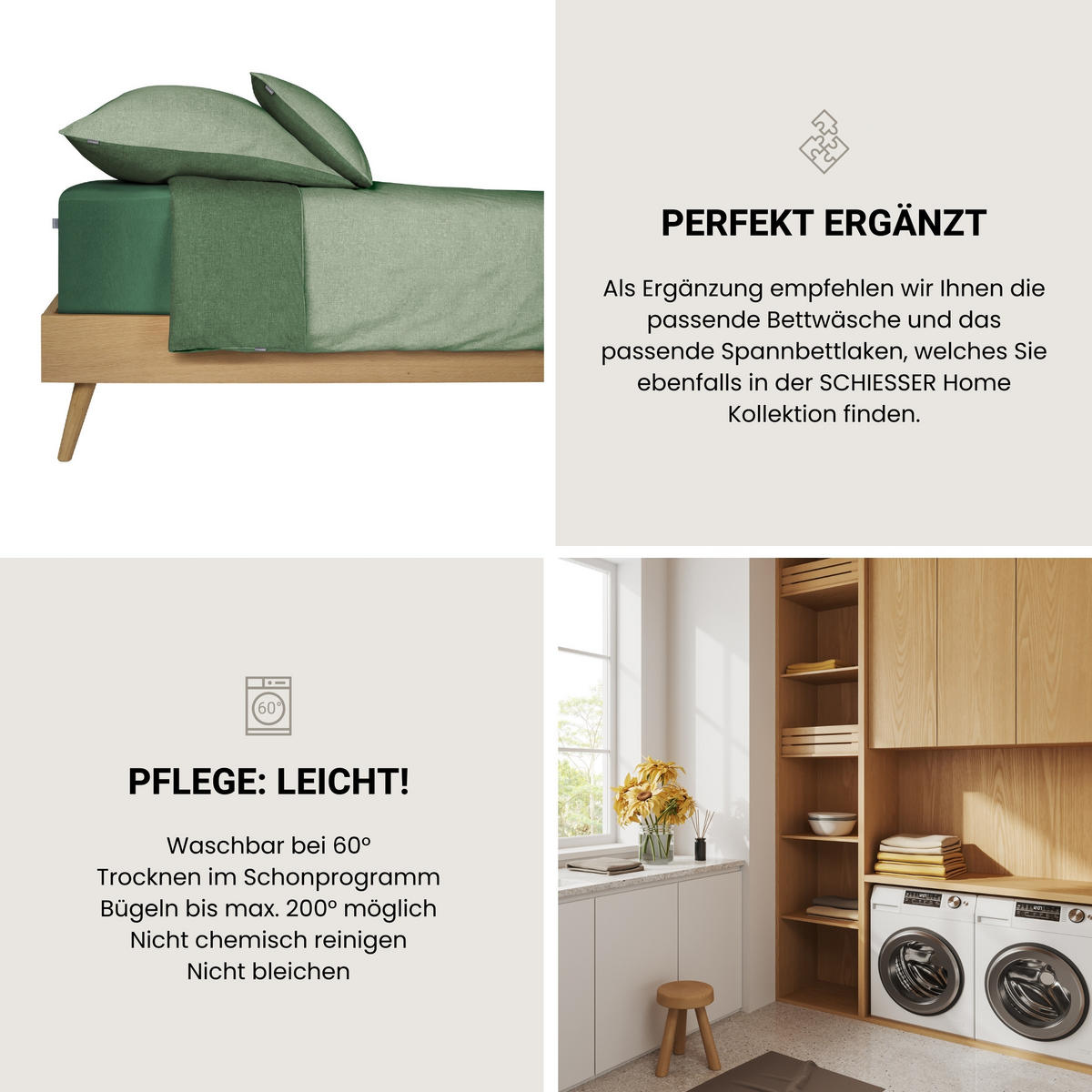 KISSENHÜLLENSET Doubleface - Renforcé - 2-teilig - 40 x 80 cm - Grün - Grün, Textil (40/80cm) - SCHIESSER