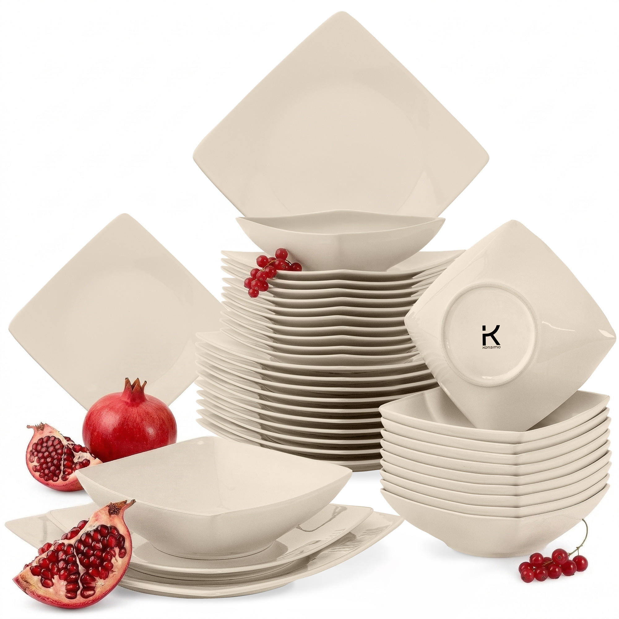 TAFELSERVICE EPIRI 12 Personen 36-tlg - Beige, Keramik (25/2/25cm) - KONSIMO®