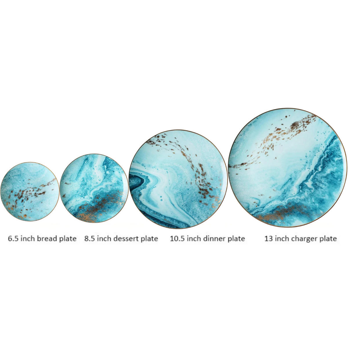 TELLERSET Blau Goldrand Bone China Blau Gold 4tlg Ø30 Ø26 Ø20 Ø16 cm - Goldfarben/Hellblau, Keramik (30/2/2cm) - Quality Elegance