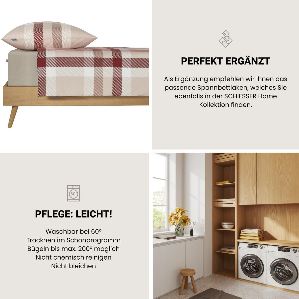 BETTWÄSCHESET Kris - Renforcé - 2-teilig - 135 x 200 cm - Beige-Rot - Rot, Textil (135/200cm) - SCHIESSER