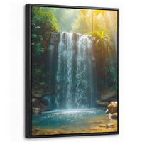 LEINWAND Bilder mit Rahmen - Wasserfall - Dschungel - Sonne - Grün - Natur - 30x40 - Grün, Textil (30/40cm) - MuchoWow