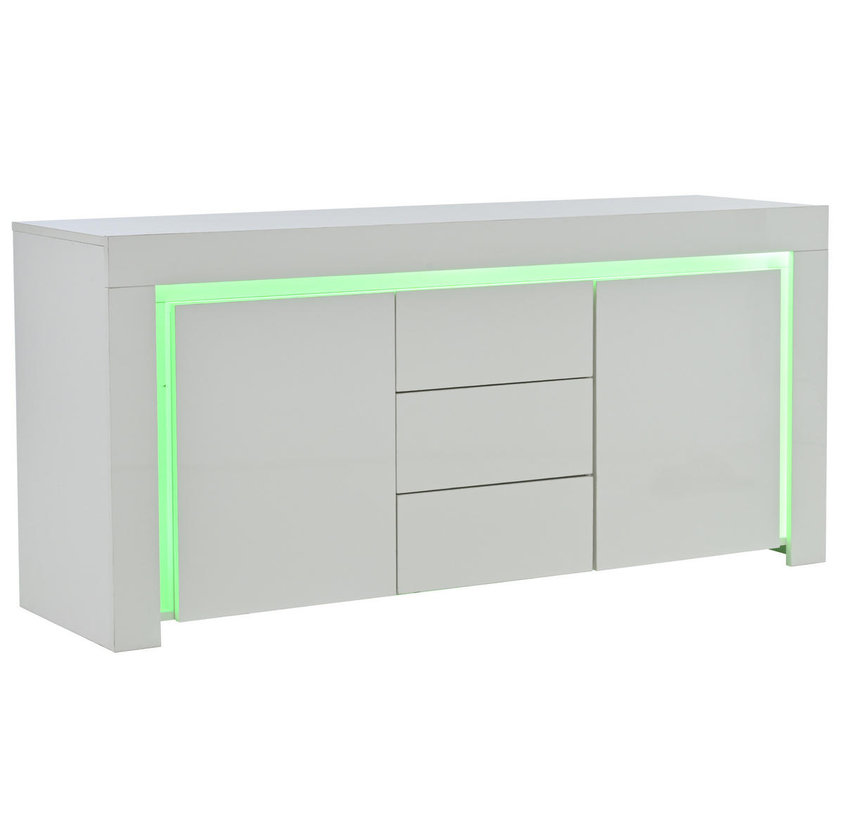 SIDEBOARD aus MDF 140x40x65 cm Weiß mit LED-Beleuchtung, 2 Türen, 3 Schubladen und Hochglanzfront - Weiß, Holzwerkstoff (140/65/40cm) - Modfu
