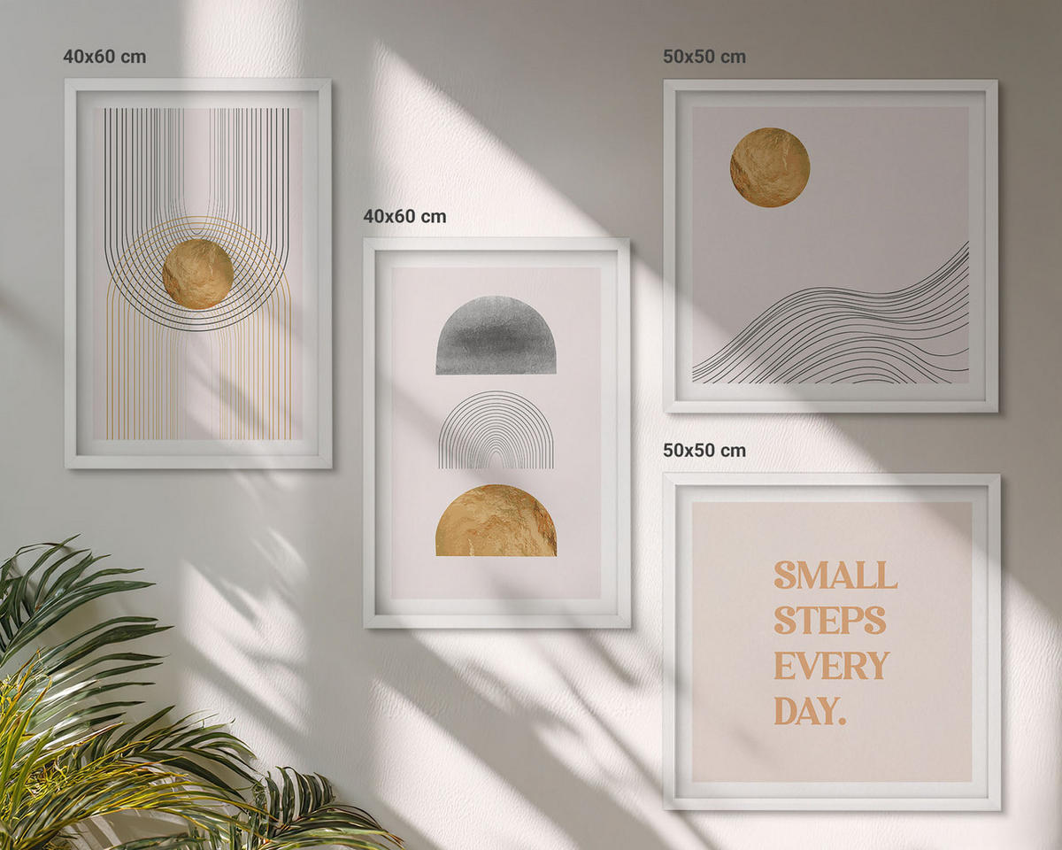 WANDBILDER 4er-Set - 50x50 cm & 40x60 cm Weißer Rahmen - Abstrakte geometrische Formen - Weiß, Kunststoff (50/50cm) - ArtPrintCave
