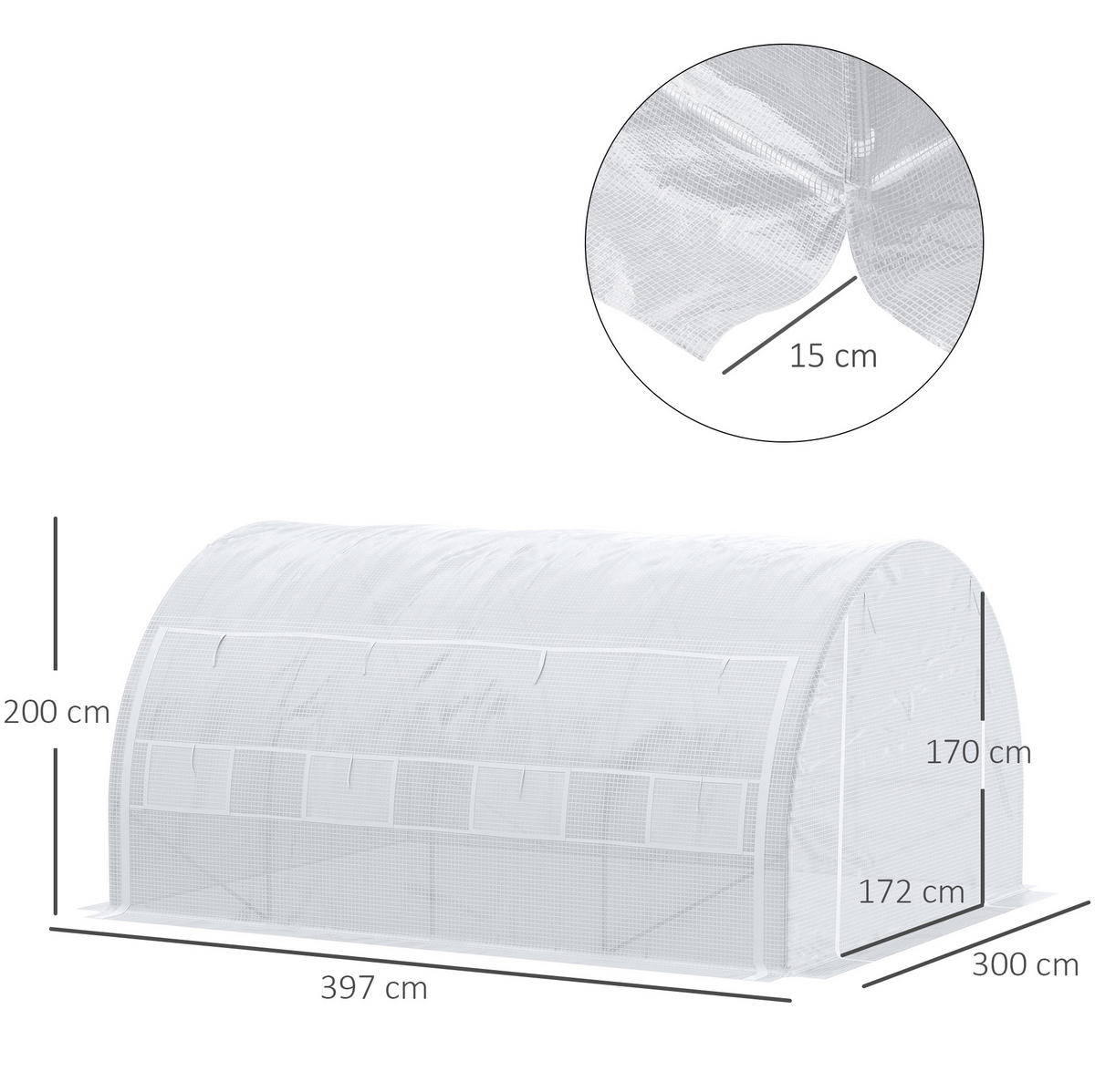 GEWÄCHSHAUS aus Stahl 3,97x3x2 m Weiß mit UV-Schutz - Weiß, Metall (300/200/397cm) - Modfu