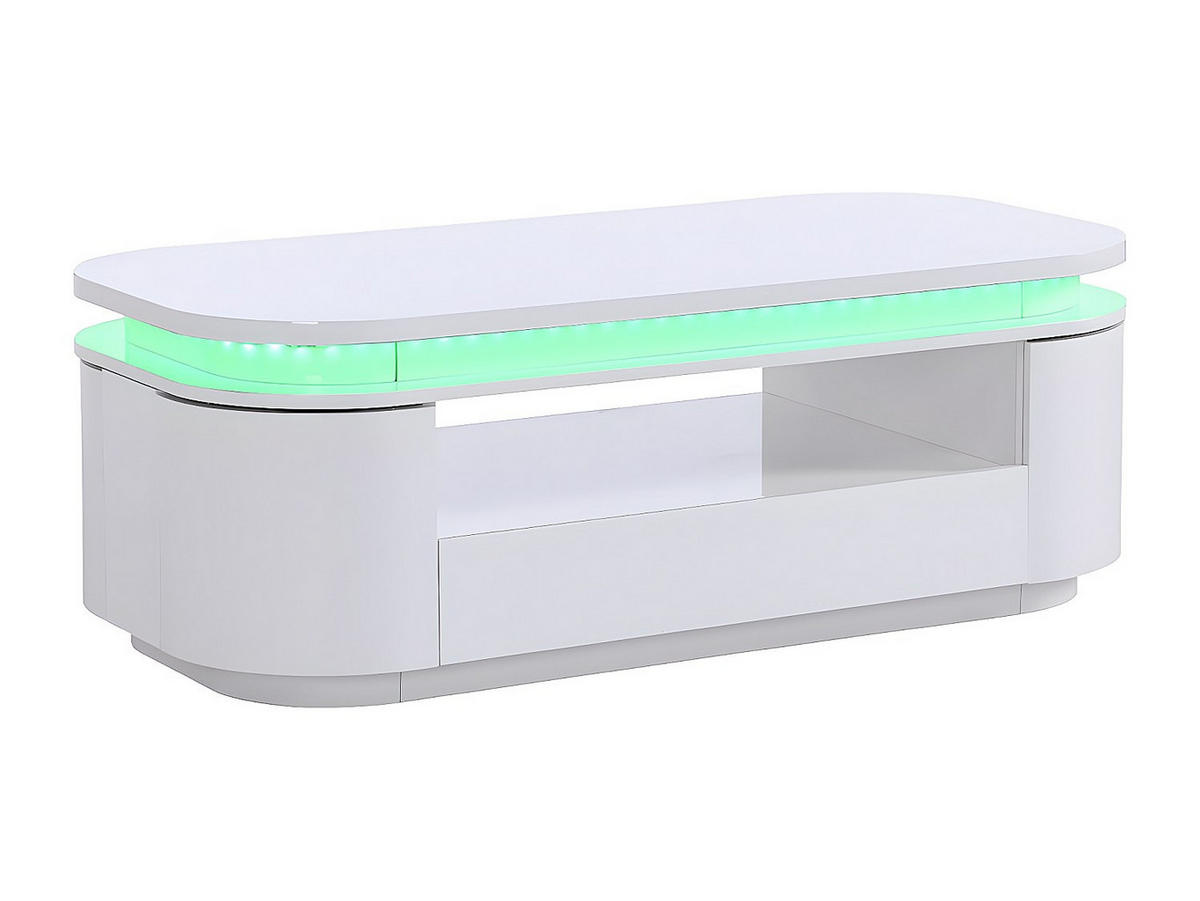 COUCHTISCH mit 4 Türen & 1 Schublade + LEDs - MDF - Weiß - VANDANA - Weiß, Holz (120/60/42.5cm) - Vente-Unique