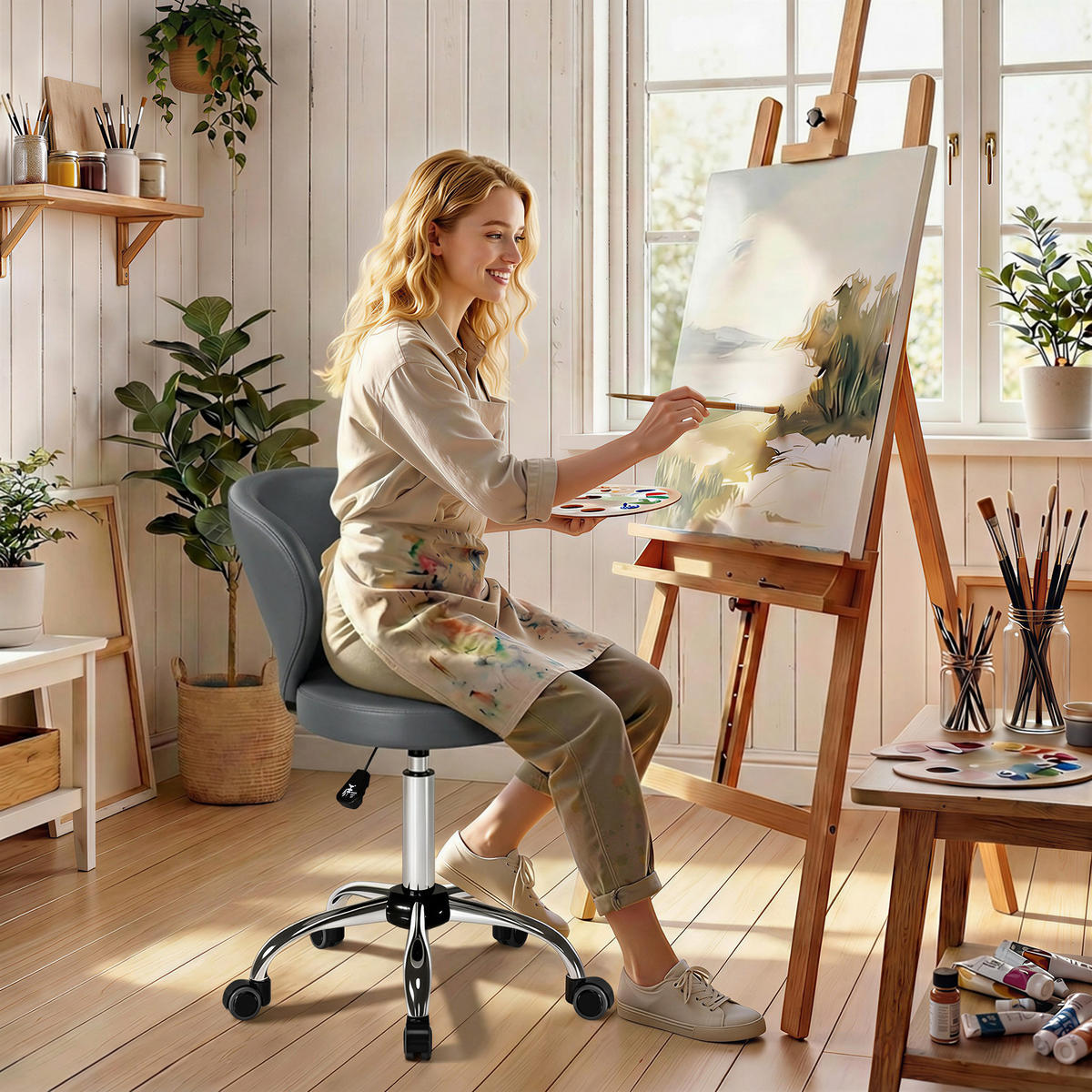 BÜROHOCKER DE-18039 höhenverstellbar 73-88 cm, gepolstert Grau - Grau, Metall (45/88/54cm) - ComfortXL