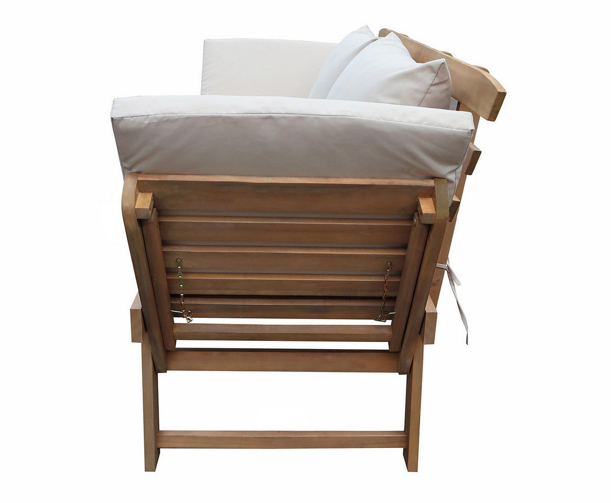 MASSIVE GARTENBANK - Akazie massiv / Polyester - Braun / Weiß - Weiß/Braun, Holz/Textil (157/85/68cm) - home24