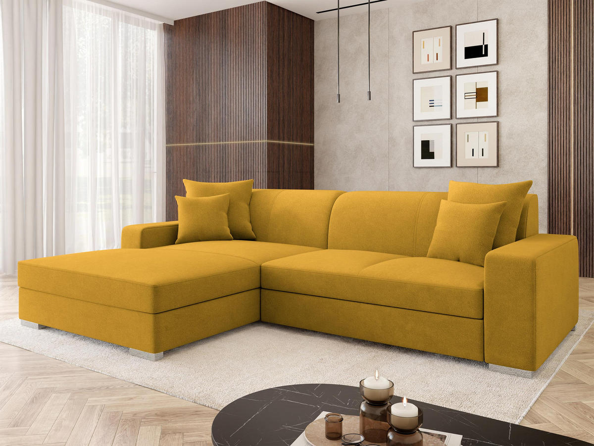 ECKSOFA Mexico, Seite: Links - Chromfarben/Currygelb, Holz/Kunststoff (263/178cm) - MIRJAN24