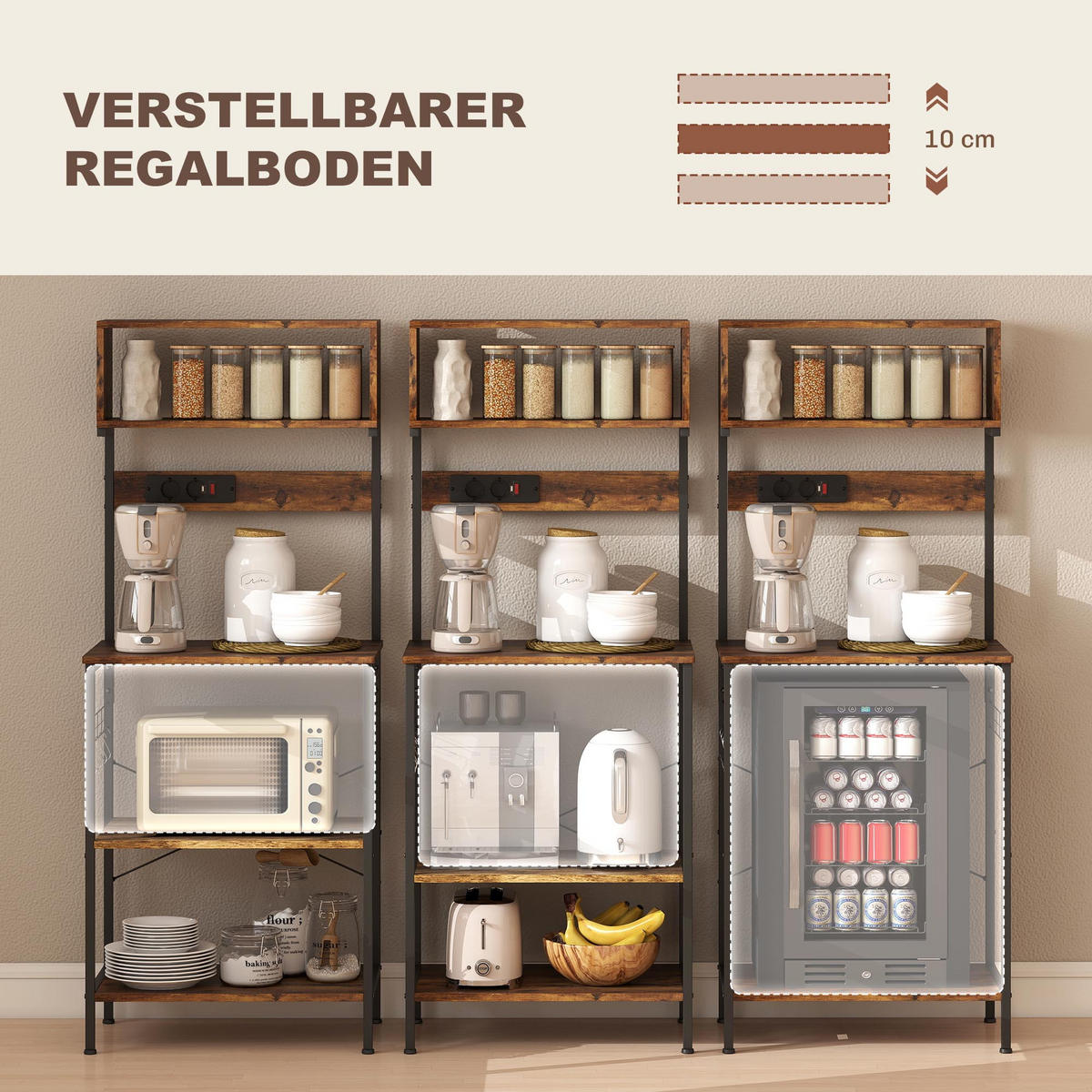 KÜCHENREGAL Spanplatte Stahl Rustikal-Braun - Braun, Holzwerkstoff (42/153/60cm) - HOMCOM