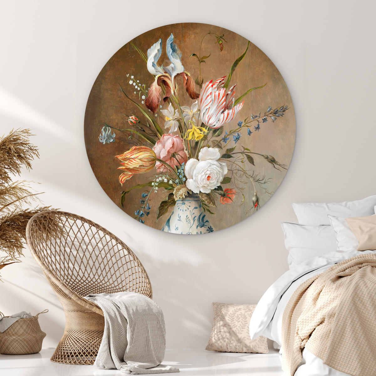 WANDBILD Stilleben mit Blumen - Balthasar van der Ast - Malerei 150x150 cm - Sandfarben, Kunststoff (150/150cm) - MuchoWow
