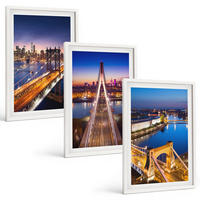 BILDER SET 3er Set - 40x60 cm Weißer Rahmen - Städte bei Nacht, Brücken, Flüsse - Weiß, Kunststoff (40/60cm) - TULUP