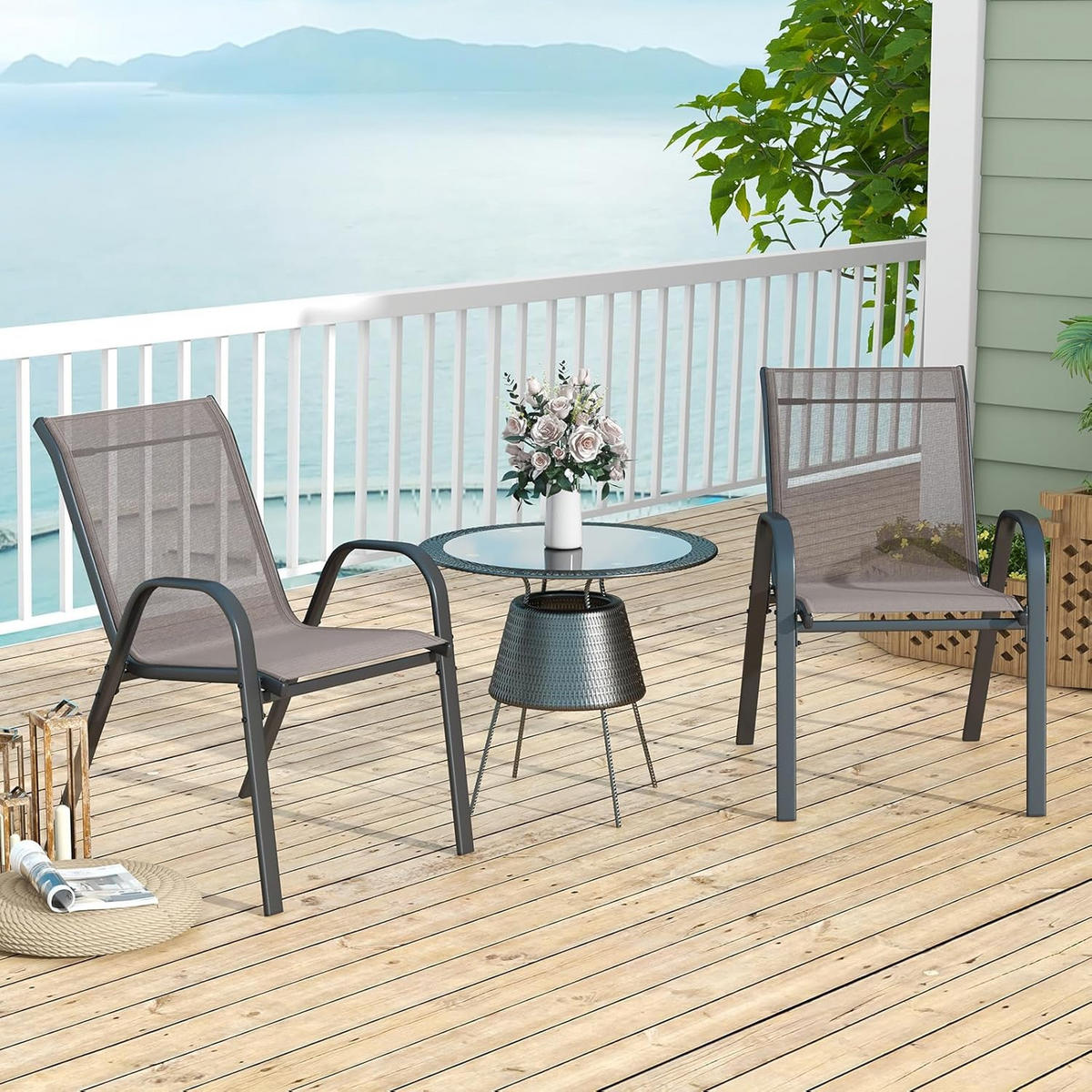 GARTENSTÜHLE Grau(4-teilig) - Grau, Metall (70/84/56cm) - COSTWAY
