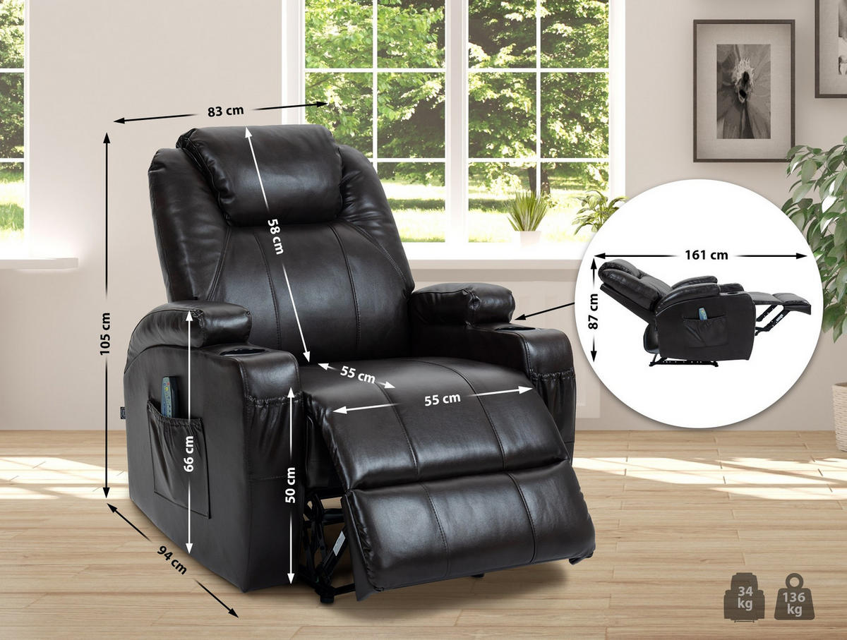 SESSEL Lederlook braun - Schwarz/Braun, Leder/Textil (83/105/94cm) - CLP