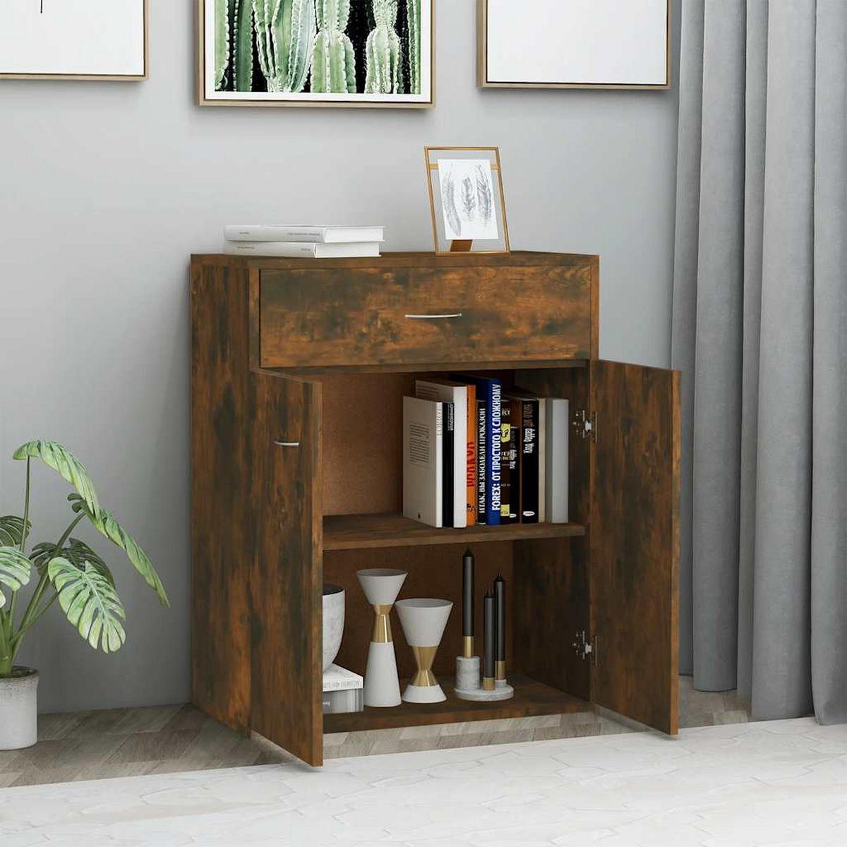 SIDEBOARD mit 1 Schublade, 2 Türen 60/30/75 cm aus Holzwerkstoff Räuchereiche Dekor - Dunkelbraun, Holz (60/75/30cm) - vidaXL