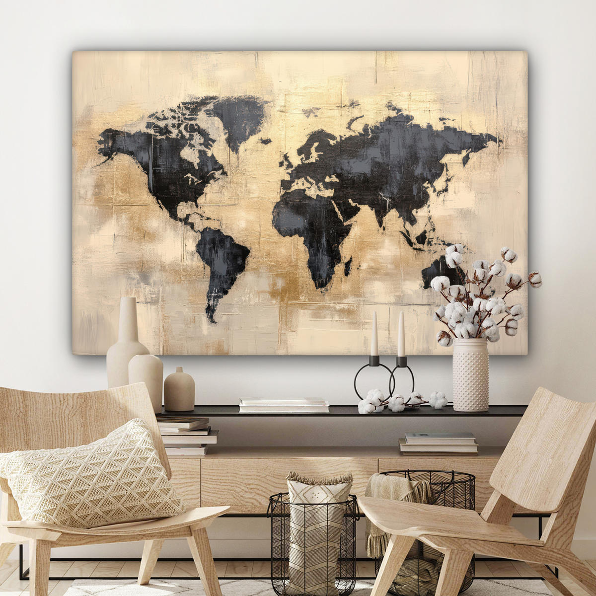 LEINWANDBILD Weltkarte - Gold - Schwarz - Abstrakt Wohnzimmer Groß 120x80 cm - Kupferfarben, Textil (120/80cm) - MuchoWow