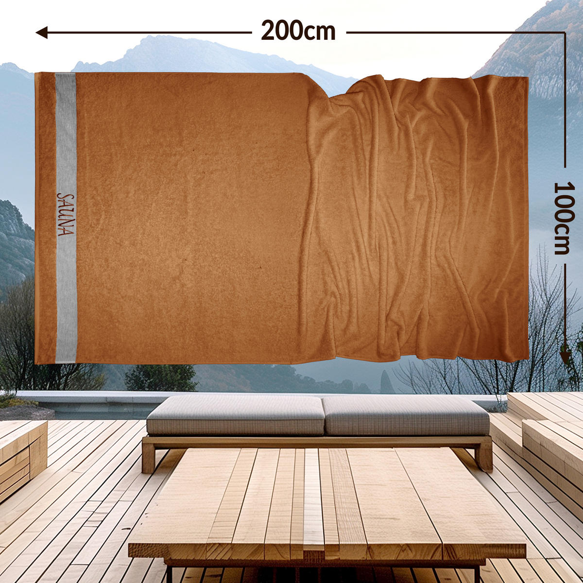 SAUNAHANDTUCH Lima Camel 100x200 cm - Cognac, Naturmaterialien (100/200cm) - Lashuma