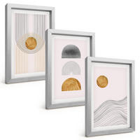BILDER SET 3er Set - 20x30 cm Silberner Rahmen - Abstrakte Formen in Beige und Grau - Silberfarben, Kunststoff (20/30cm) - TULUP