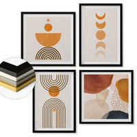 WANDBILDER 4er-Set - 50x50 cm & 40x60 cm Schwarzer Rahmen - Boho-minimalistische Dekorationen - Schwarz, Kunststoff (50/50cm) - ArtPrintCave
