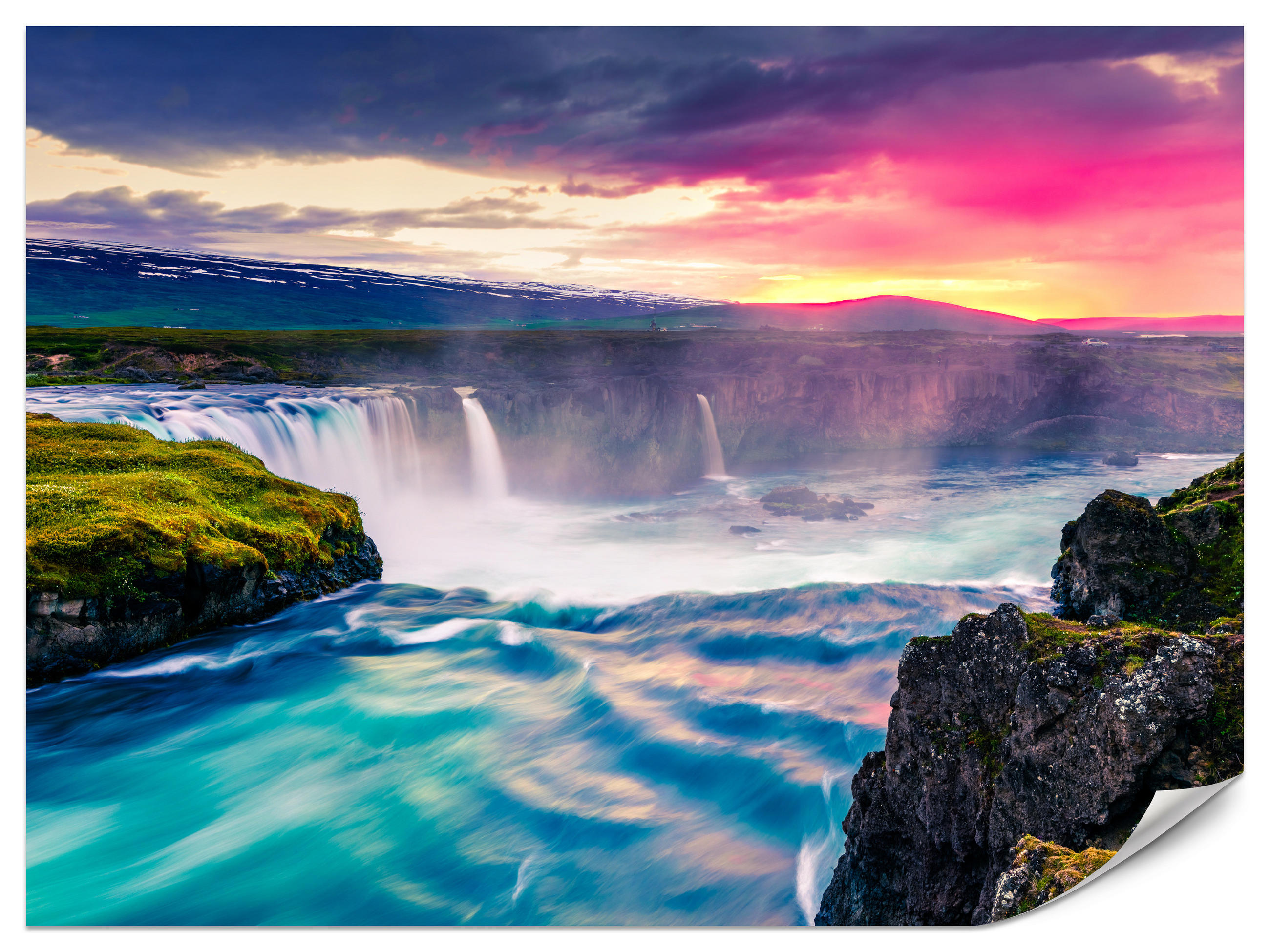 FOTOTAPETE für Esszimmer Godafoss Wasserfall Sonnenuntergang Natur 200x140 - Multicolor, Papier (200/140cm) - Muralo