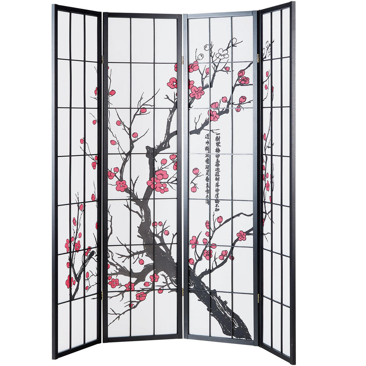 PARAVENT 4-tlg. 176/175 cm Schwarz Kirschmuster - Schwarz, Holz (176/179/2cm) - Homestyle4u