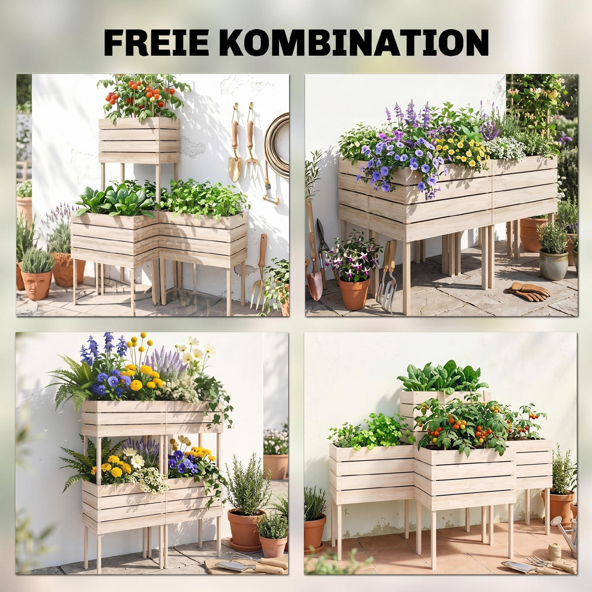 VYŠŠÍ ZÁHON Dřevěný květináč, 4 možnosti kombinace, pro zahradu a balkon, přírodní dřevo - barva smrku, dřevo/plast (30/60/50cm) - Outsunny