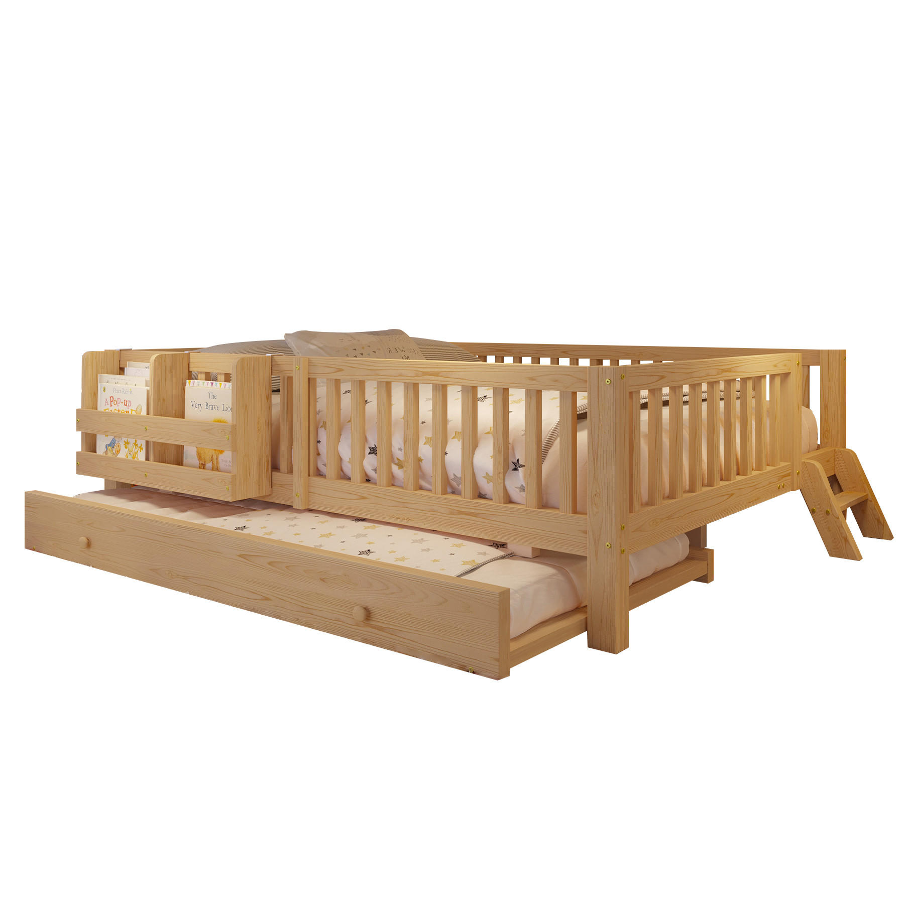 KINDERBETT 140/200 cm in Holz mit Ausziehbett und Rausfallschutz - Eichefarben, Holz/Holzwerkstoff (140/200cm) - WISHDOR