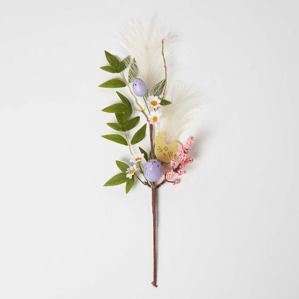 OSTERDEKO Zweig mit Eiern & Huhn, 45 cm - Flieder, Kunststoff (15/45/45cm) - Homescapes