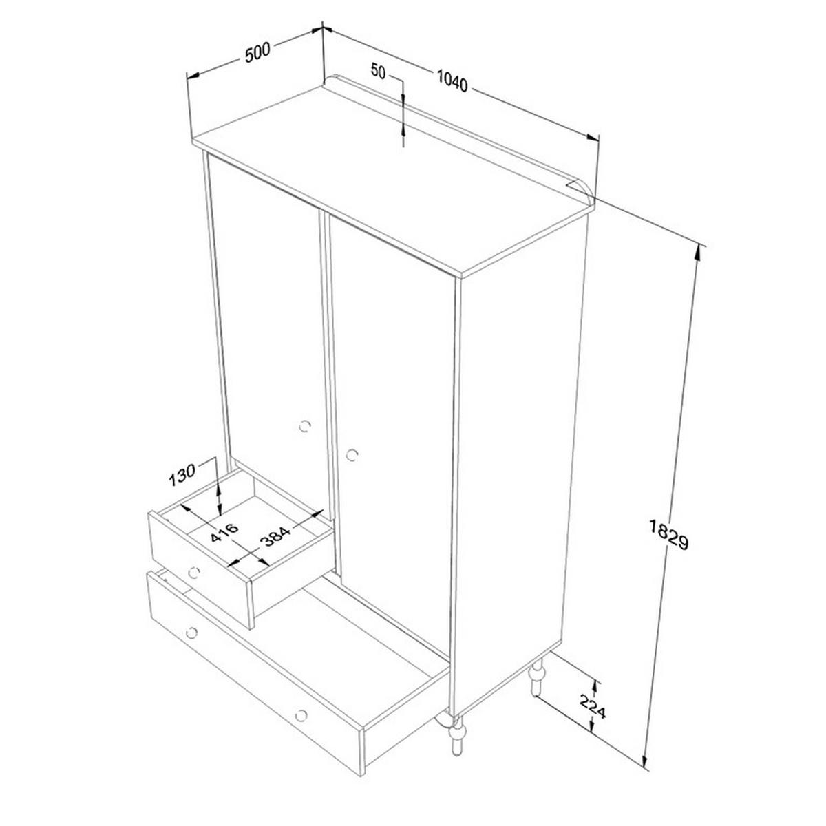 SKŘÍŇ 2DVEŘOVÁ Babushka Rose - růžová, kompozitní dřevo (104/183/50cm) - Petits-meubles
