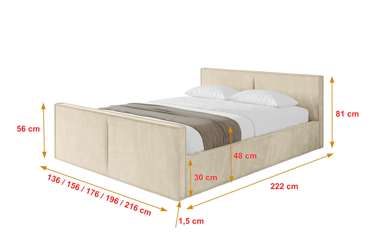 POLSTERBETT mit Bettkasten, Fußteil und Lattenrost, Boxbett ohne Matratze - EMMI-Z-V1 180x200 Beige - Ecru, Holzwerkstoff/Textil (180/200cm) - ALTDECOR
