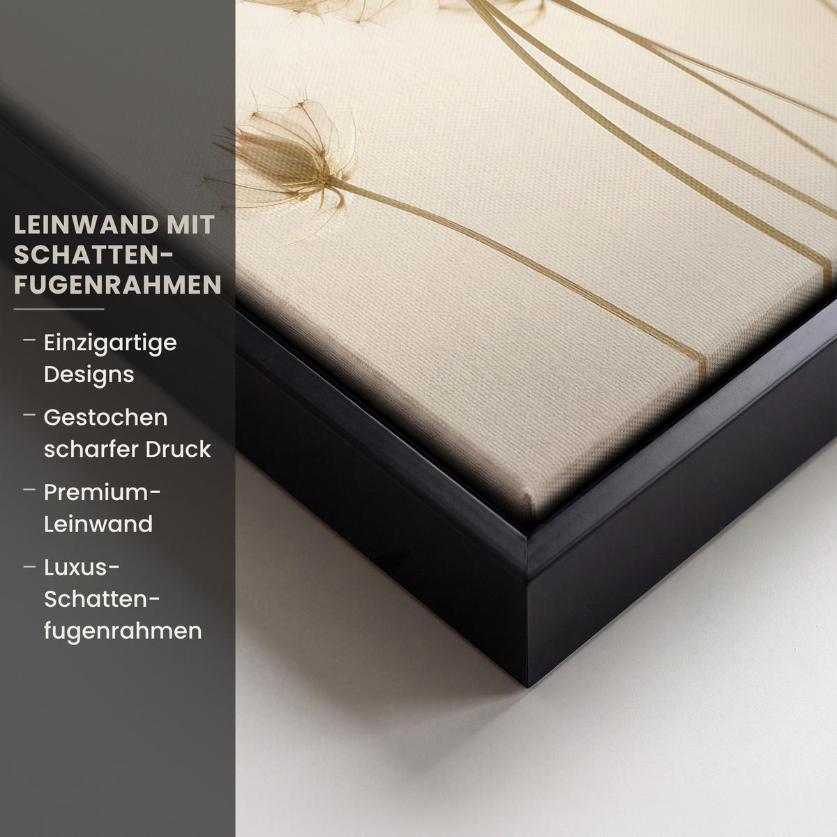 LEINWAND Bilder mit Rahmen - Sonnenlicht - Löwenzahn - Botanisch - Blumen - 20x20 - Creme, Textil (20/20cm) - MuchoWow