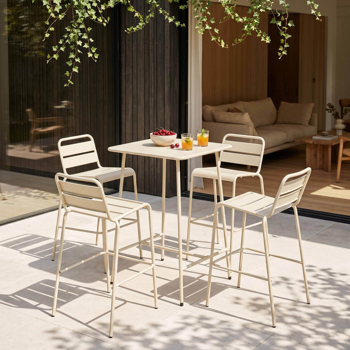 GARTENSET 5-tlg., Elfenbeinfarbe - Beige, Metall - Oviala