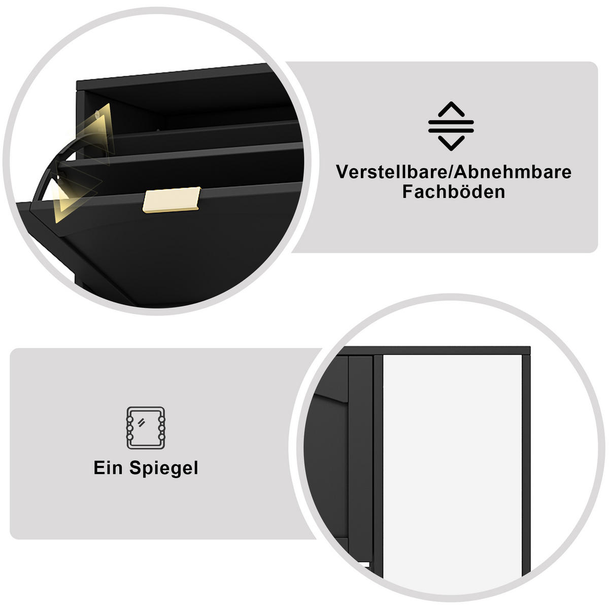 SCHUHSCHRANK aus Spanplatte 80x24x147cm in Schwarz mit Spiegeltüren - Schwarz, Holzwerkstoff (80/147/24cm) - Modfu