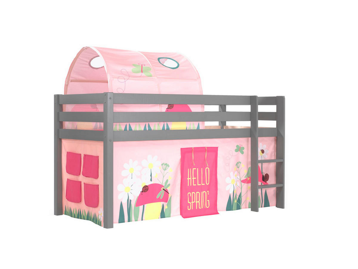 KINDERBETT Karolina 210x114x106 Massivholz Grau Textilset Spring 2 - Hellrosa/Grau, Holz (90/200cm) - 58aufmkessel