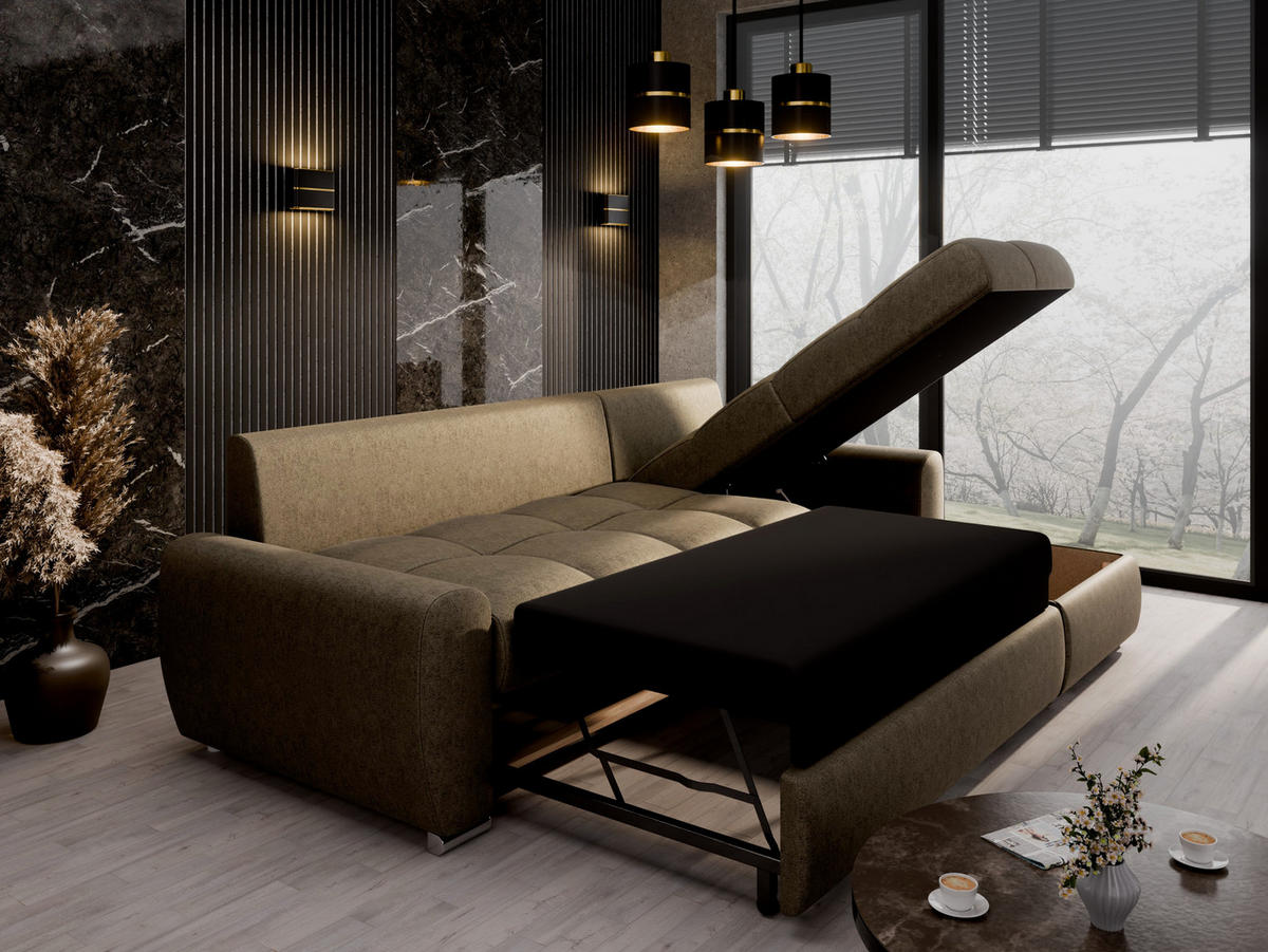 ECKSCHLAFSOFA Lunar Schlafsofa mit Bettkasten, Braun - Braun, Holz (237/166cm) - Panda Möbel