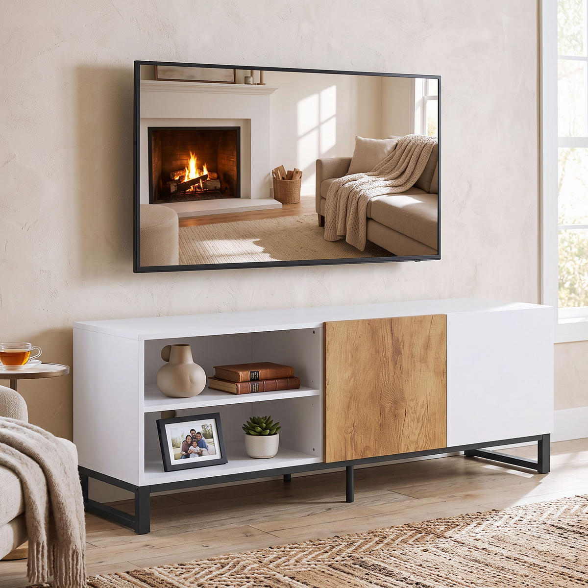 TV-SCHRANK Spanplatte Stahl Weiß - Weiß, Holzwerkstoff/Metall (140/50/36.5cm) - HOMCOM