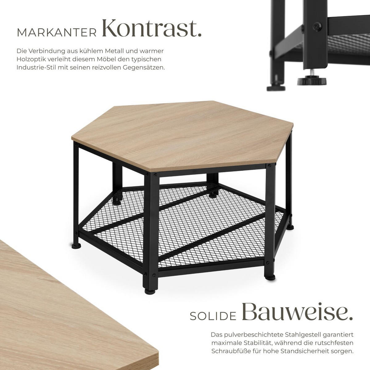 COUCHTISCH Norwich,86,5 x 75 x 46,5 cm,Industrial Holz hell, Eiche Sonoma - Naturfarben, Holz (75/86.5/46.5cm) - tectake