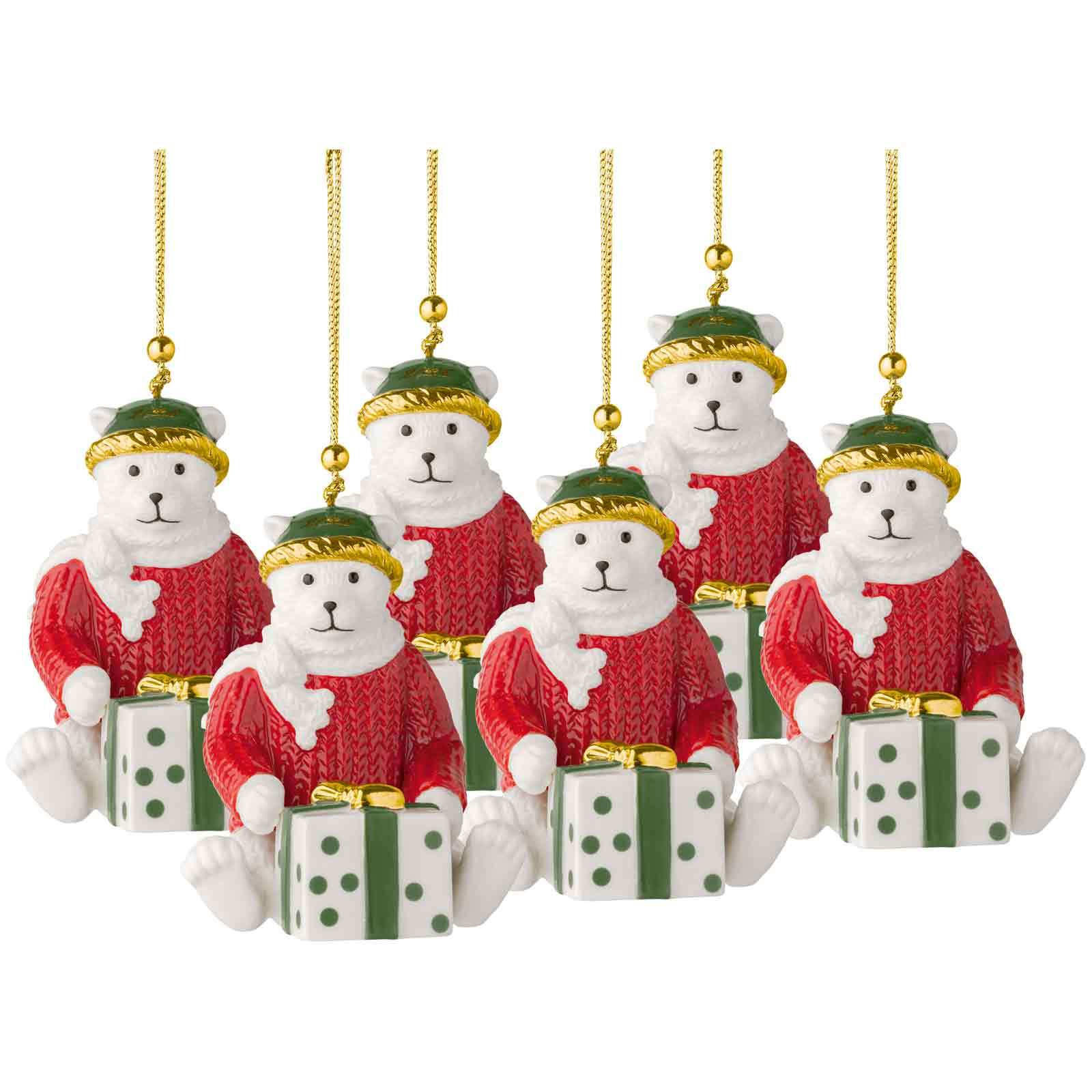 ORNAMENTE PLÜSCHBÄR 2026 Christmas Classics weiß-gold 6,5 x 6,8 x 8 cm 6er Set - Goldfarben/Weiß, Keramik (6.8/8/6.5cm) - Villeroy & Boch