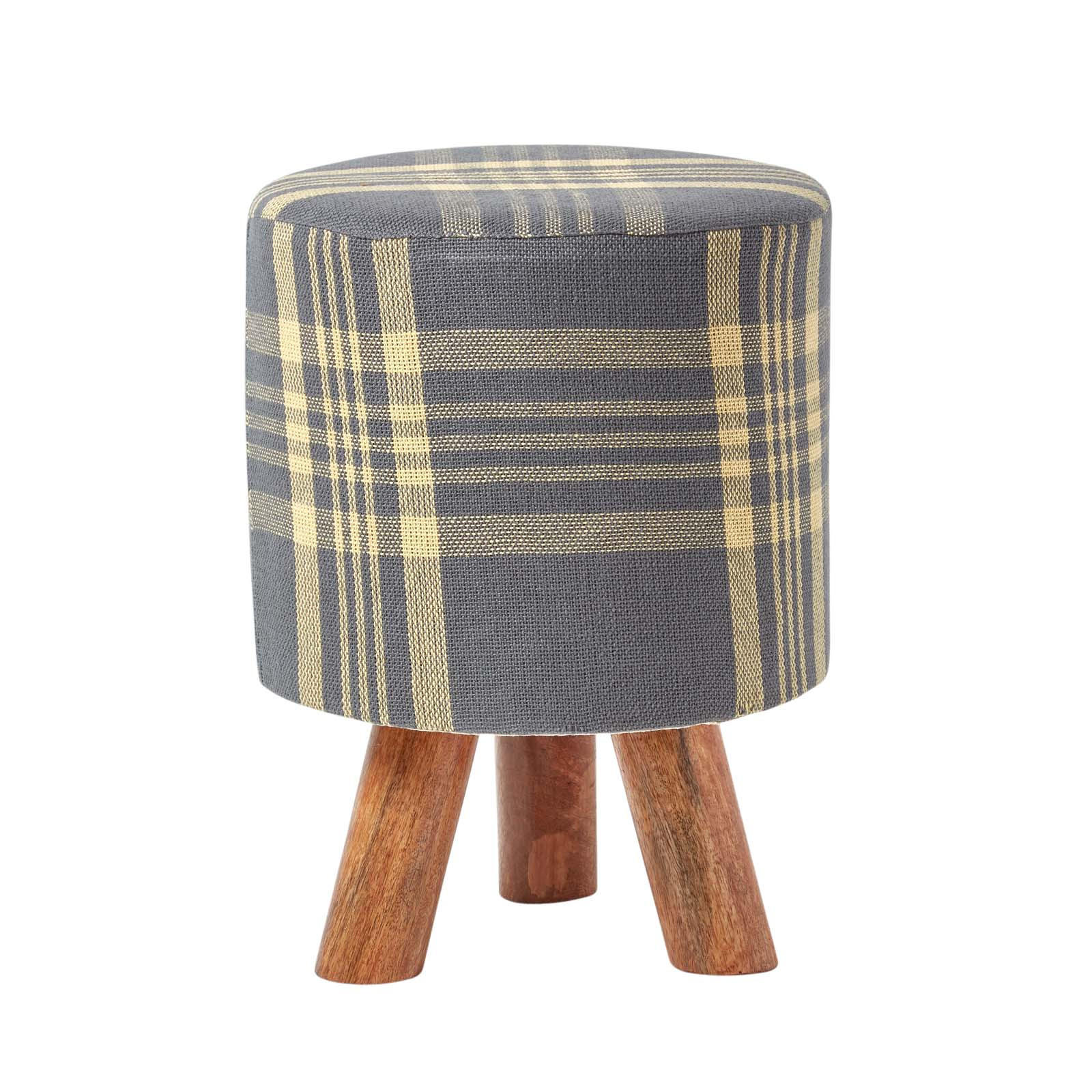 SITZHOCKER grau kariert, Dreibein 32/32/42 cm - Grau, Textil (32/42/32cm) - Homescapes