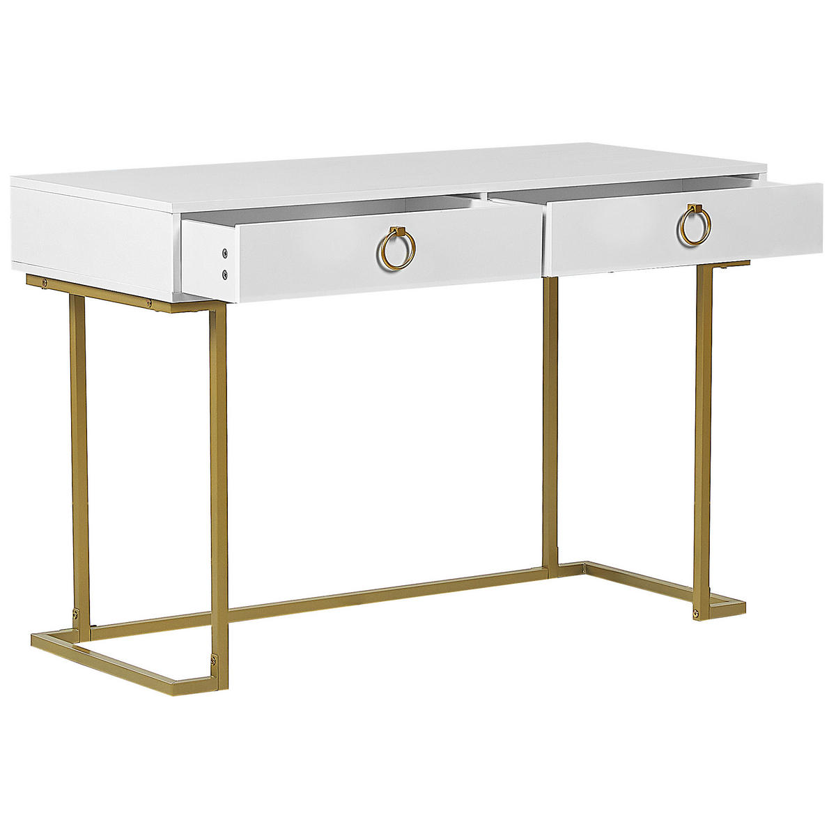 KONSOLENTISCH weiß/gold 2 Schubladen Westport - Goldfarben/Weiß, Metall (115/77/50cm) - Beliani