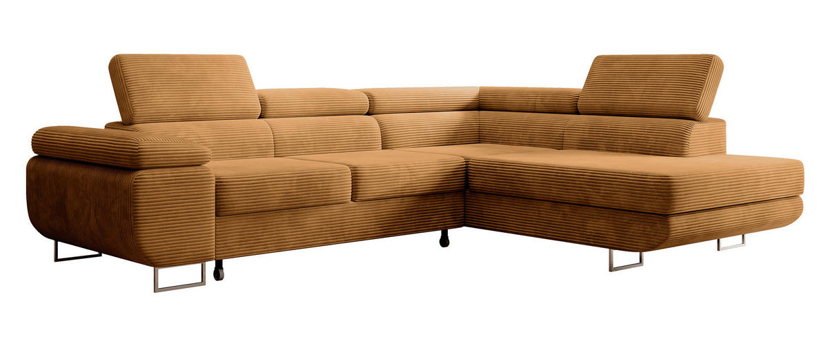 ECKSOFA Stevil Senfgelb Cordbezug - Silberfarben/Messingfarben, Textil/Metall (275/203cm) - Selsey