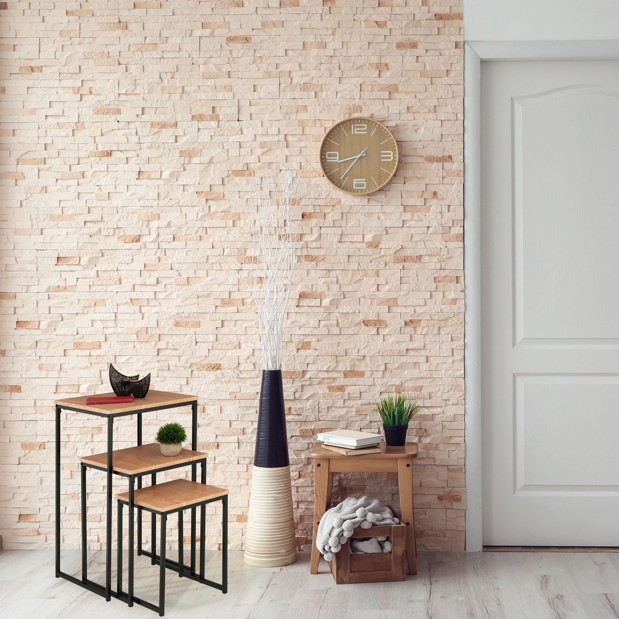3XBEISTELLTISCH - Hellbraun, Holzwerkstoff/Kunststoff (46/46/76cm) - Relaxdays