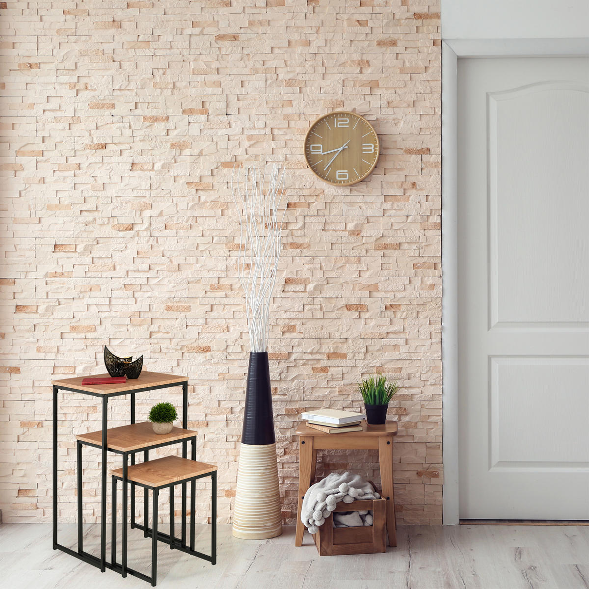 3XBEISTELLTISCH - Hellbraun, Holzwerkstoff/Kunststoff (46/46/76cm) - Relaxdays