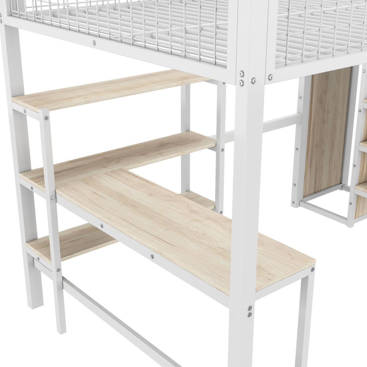 HOCHBETT 140/200 cm in Weiß mit Schreibtisch, Regalen und Kleiderschrank - Weiß, Metall (140/200cm) - Flora Grace